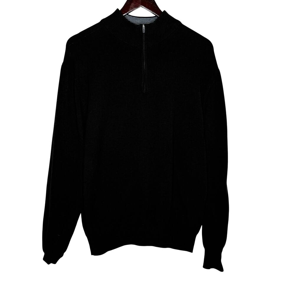 PGA Tour Mens L Black Quarter Zip Pullover Sweater Golf Cotton Stretch Casual